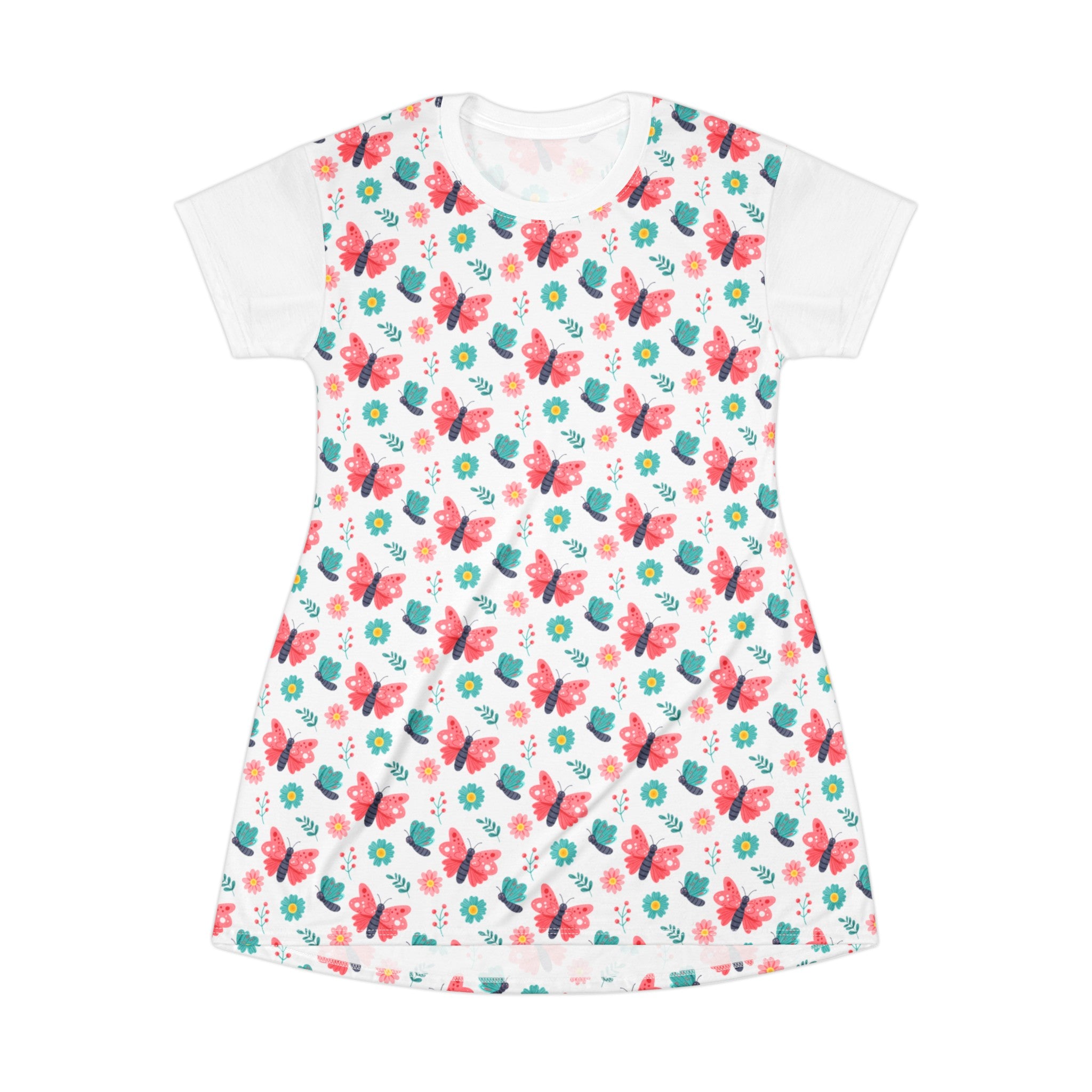 Butterflies and flowers Pattern, T-Shirt Dress (AOP)