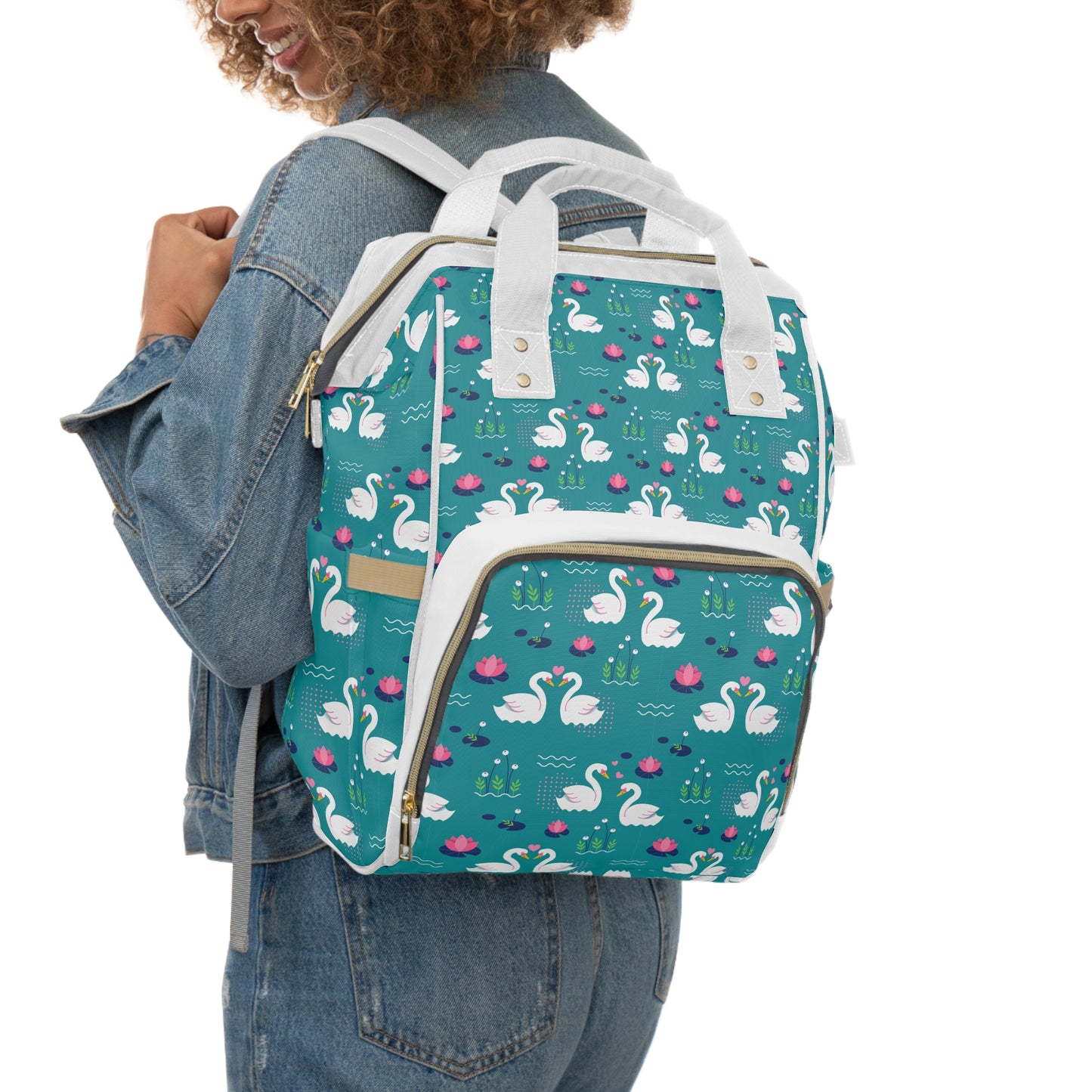 Multi-compartment Diaper Bag, Swan Pattern Diaper Bag, Diaper Bag Backpack