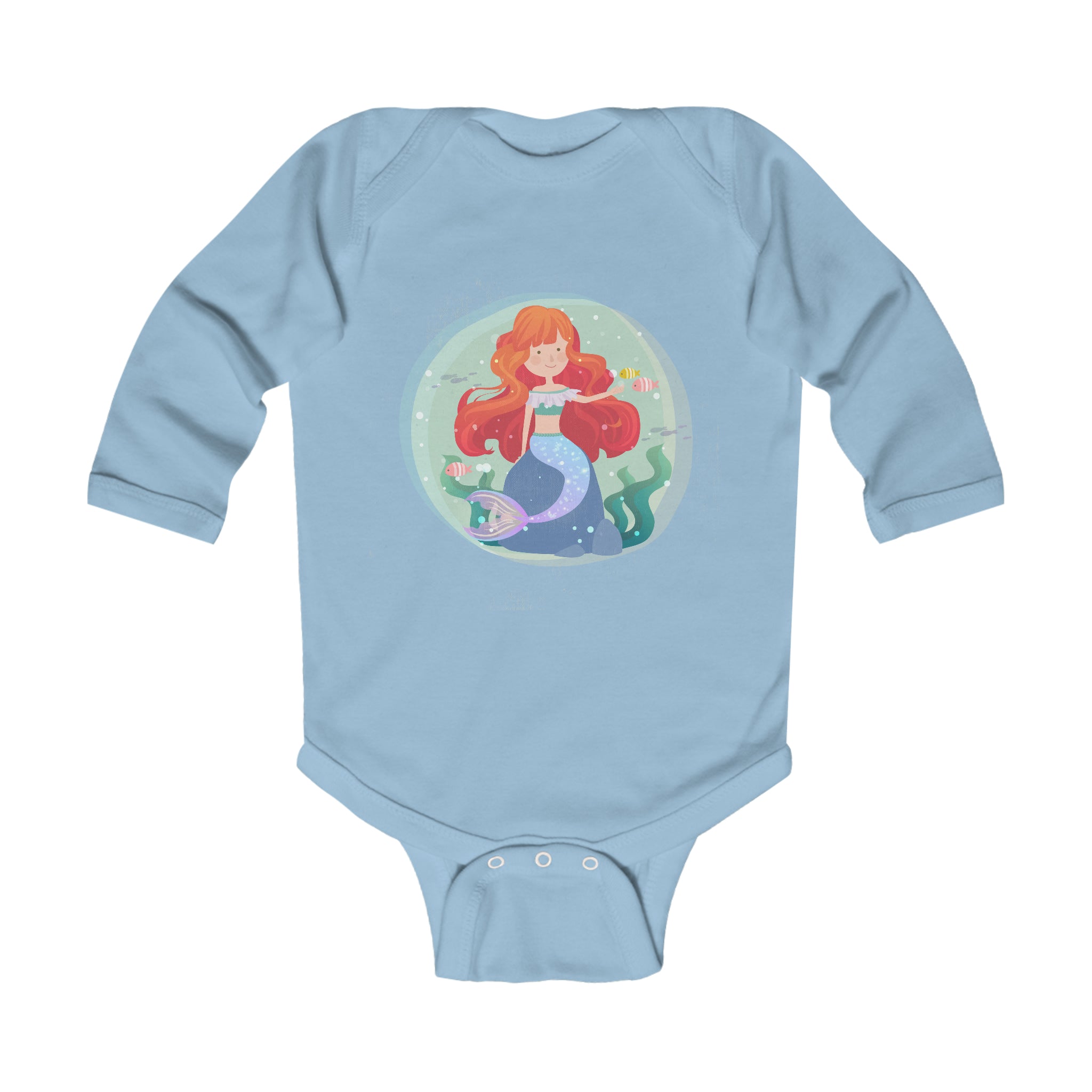 Baby Long Sleeve Bodysuit, Adorable Mermaid Graphic, Fun Baby Clothes