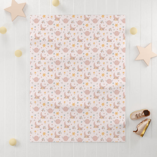 Niccie Little Moon & Flowers Pattern Fleece Baby Blanket, Soft