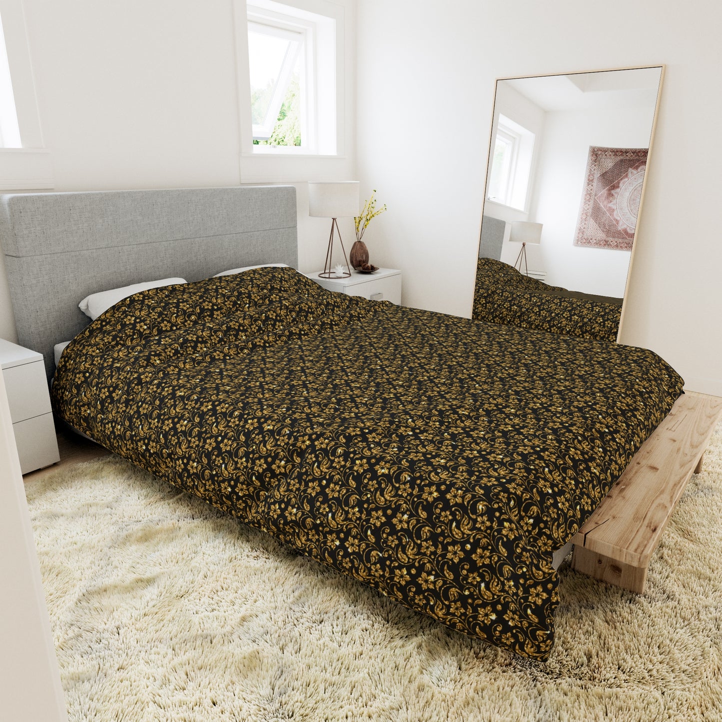 Niccie Gold Shiny Pattern Duvet Cover - Enhance Bedroom Elegance
