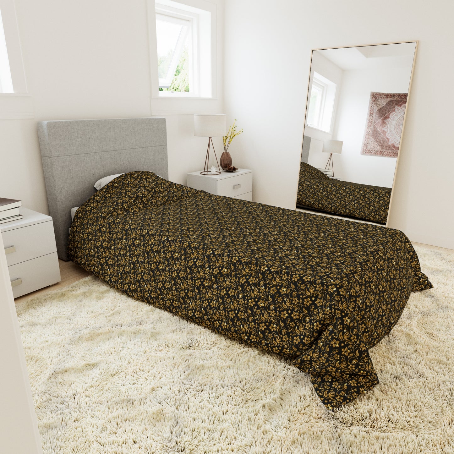 Niccie Gold Shiny Pattern Duvet Cover - Enhance Bedroom Elegance