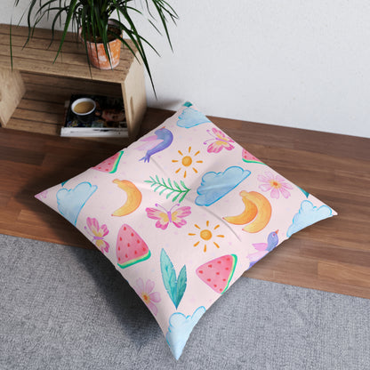 Niccie's Vibrant Square Cushion: Colorful Pattern Tufted Floor Pillow