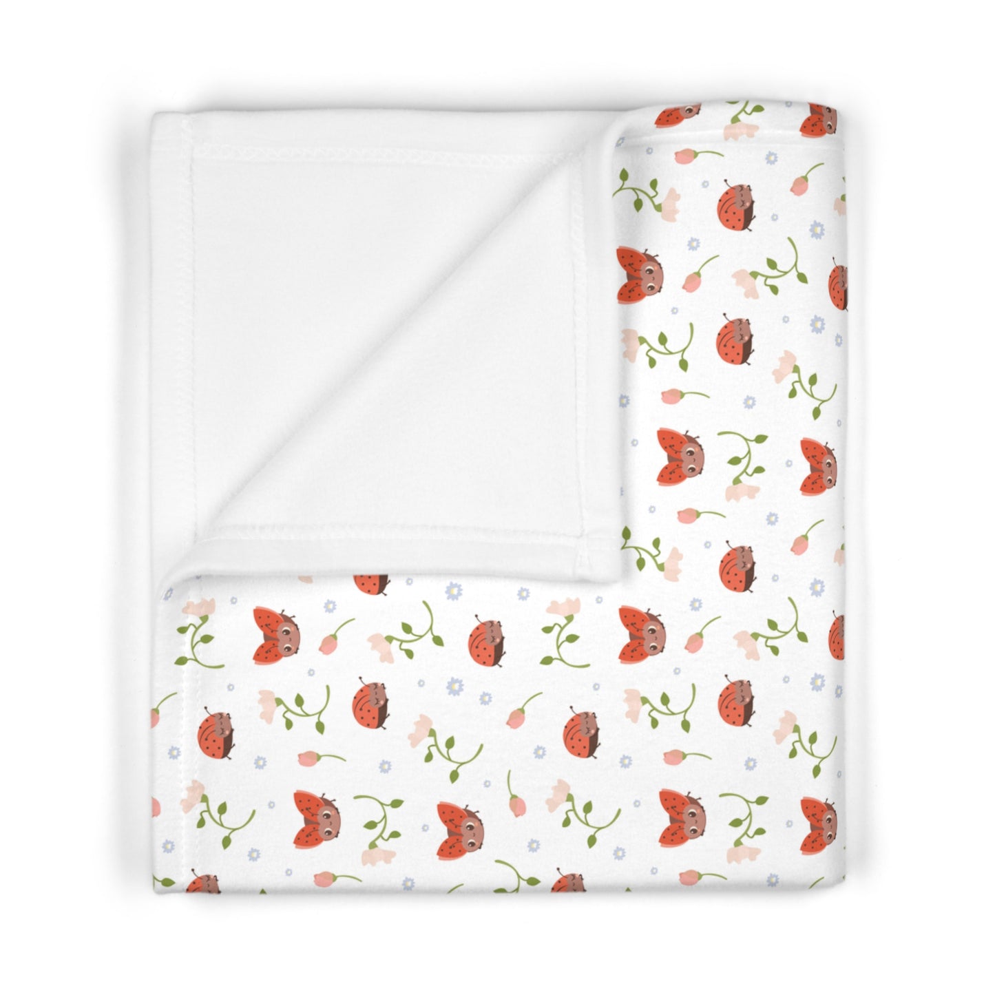 Niccie's Flower and Ladybug Pattern Fleece Baby Blanket