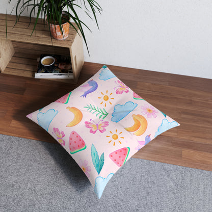 Niccie Vibrant Square Cushion: Colorful Pattern Floor Pillow