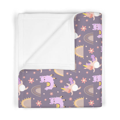 Niccie's Llama and Rainbow Pattern Soft Fleece Baby Blanket - Cozy and Colorful Nursery Essential