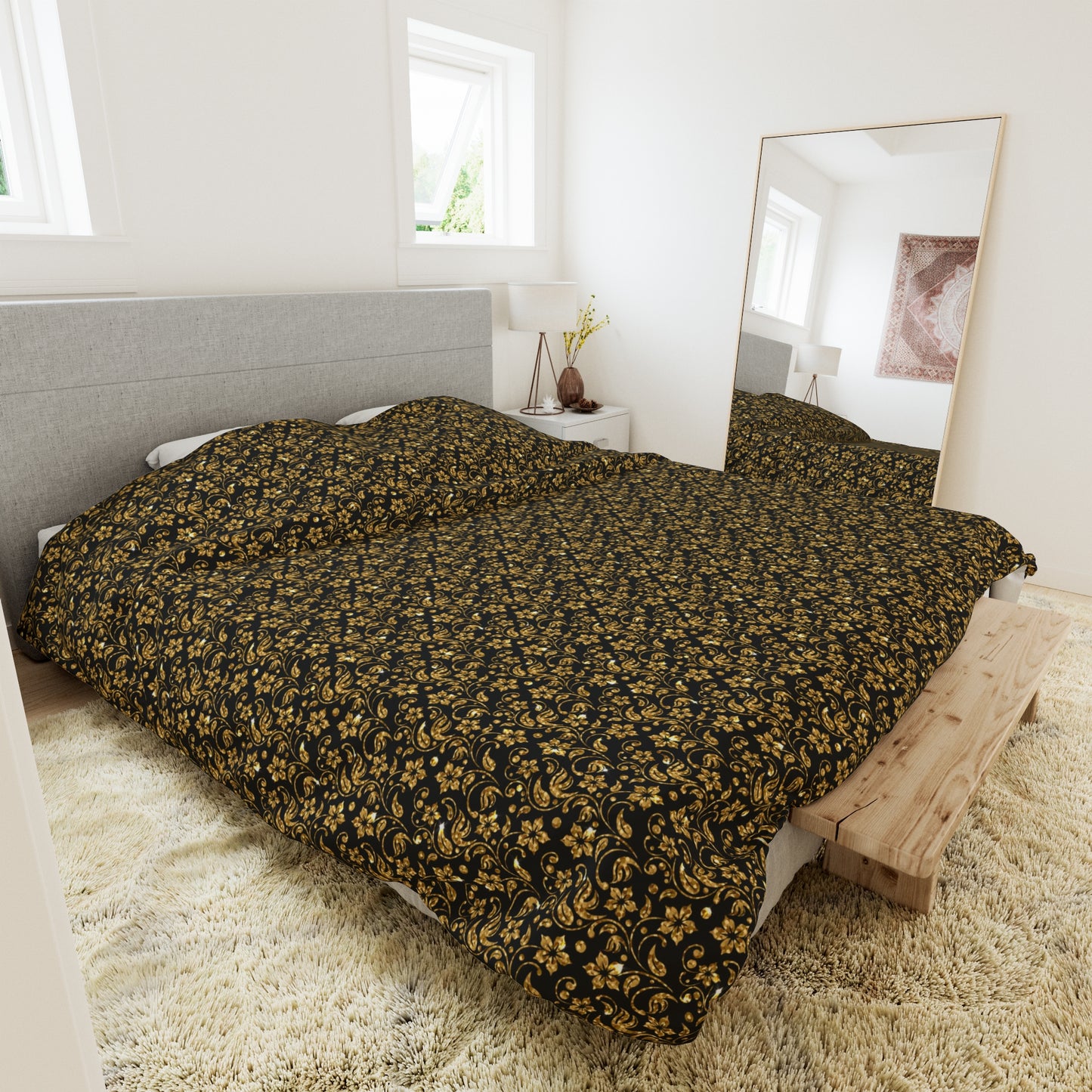 Niccie's Luxurious Royal Gold Shiny Pattern Duvet Cover - Enhance Bedroom Elegance